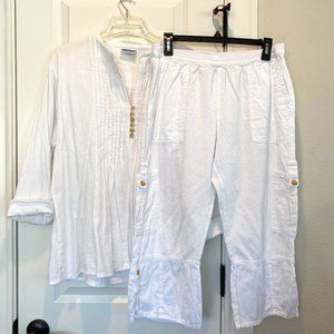 LIKE NEW  2-PC Top & Capri 100%Cotton Gauze,Accent Buttons,FAIR TRADE,HANDMADE